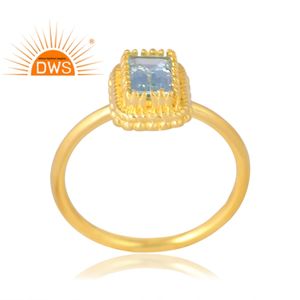 Mejor diseño de plata esterlina 18K chapado en oro Natural Topacio Azul anillo de piedras preciosas Demi joyería fina para mujer regalo para ella - Product Image 1