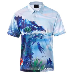 เสื้อโปโลสแปนเด็กซ์/ โพลีเอสเตอร์สำหรับทุกเพศเสื้อตกปลาแขนสั้นสีฟ้าแบบดิจิทัลออกแบบได้ตามต้องการ - Product Image 1