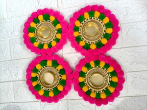 Colorful Pom Pom Rangoli Candle Holders Handmade Tealight Holders for Diwali, Pooja, Wedding & Festive Home Decor | Return Gift - Product Image 2