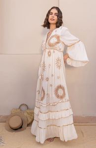 New Design And Best Floral Embroidered Dress for Women Puff Sleeves Style Expansive Ruffles Solid Machine Embroidery Ukraine - Product Image 4