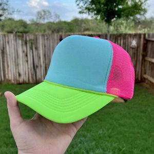 Custom logo 5 Panel Baseball <b>Hat</b> High Quality Sublimation Blank Tricolor Mesh Trcuker Cap Foam Tri-color <b>Trucker</b> <b>Hat</b> With Rope - Product Image 2