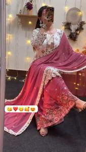 Stunning <b>Women's</b> Traditional Rayon Chanderi Embossed Embroidery <b>Kurta</b>/Kurti Top Bottom Set Party Wrinkle-Free Quick-Dry All - Product Image 4