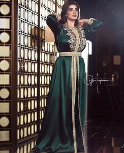 Traditional Muslim Clothing Accessories Amazing Breathable Green Handmade Beads Crystal Embroidered Red <b>Chiffon</b> Silk Fabric - Product Image 5