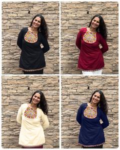 Top de punto Gamthi para mujer, estilo casual suave, de longitud corta, con forro de algodón, de algodón/spandex, con encaje bordado AI Navratri, Direct - Product Image 2