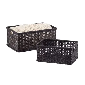 Cestas de almacenamiento de ratán de color negro y natural con asas, uso de cesta multifunción para oficina de hotel en casa NUEVO PRODUCTO - Product Image 1