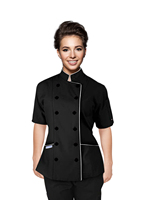 Chaqueta de Chef de Manga Corta para Mujer, Corte Entallado, Uniforme Culinario, Tela de Polialgodón, Colores y Tallas Personalizables, para Restaurantes y Bares