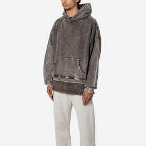 เสื้อมีฮู้ดผ้าสโตนวอชของผู้ชายผ้าฝ้าย100% แบบสวมหัวมีฮู้ดผ้าวสีจางซีดจางสำหรับผู้ชาย - Product Image 3