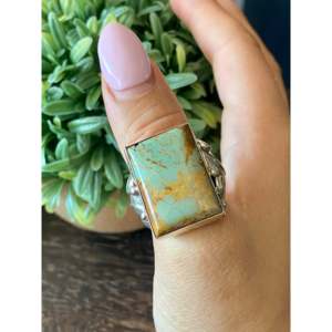 Darrell Morgan Kingman <b>Ring</b> Size 10.5 Turquoise and Sterling <b>Silver</b> Boho <b>Statement</b> Geometric Bezel Setting Everyday Wear - Product Image 2