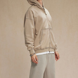 เสื้อมีฮู้ดแบบมีซิปแนวย้อนยุคผ้าคอตตอนบริสุทธิ์แบบหลวม - Product Image 1