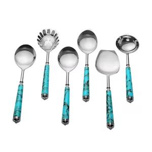 Juego de utensilios para servir con mango de resina de acero inoxidable hecho a mano, vajilla elegante para fiesta en casa y restaurante - Product Image 1