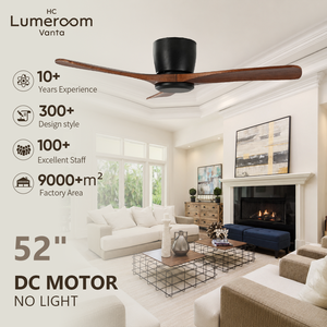 USA In Stock 52 Inch Flush Mount <b>Ceiling</b> <b>Fan</b> No Light with Solid Wood Blades Quiet Reversible DC Motor <b>Remote</b> <b>Control</b> - Product Image 1