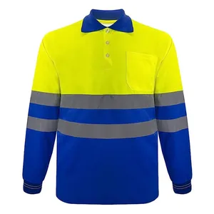 Veiligheid T-Shirt Met Lange Mouwen Reflecterende Strepen Hi-Vis Geel Gebreid Shirt Met Felle Constructie Werkkleding Op Maat