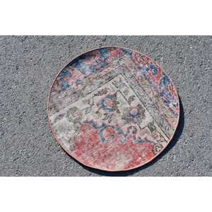 Alfombra turca Vintage de 2,3x2,3 pies, diseño de retales rojo y azul, Material de lana, técnica de tejido plano de látex para decoraciones de sala de estar - Product Image 4