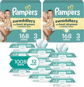 <b>Pampers</b> Swaddlers Disposable Baby Diapers Size 3, <b>2</b> Month Supply (<b>2</b> x 168 Count) with Sensitive Water Based Baby Wipes - Product Image 1