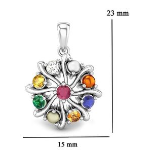 Pendentif médaillon en argent sterling 92,5 avec pierre naturelle certifiée Navratna, en forme de fleur, neuf planètes, style tendance pour hommes et femmes - Product Image 2