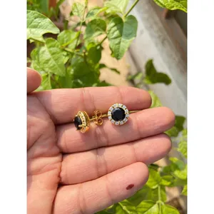 14K & 18K Gold Plated Trendy Drop <b>Earrings</b> 925 Silver <b>Black</b> Onyx <b>Stud</b> Bezel Setting Diamond Rose Gold Hook Face Shape Jewelry - Product Image 3