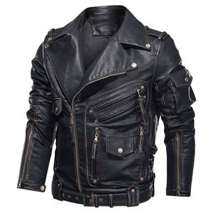 Chaqueta de Cuero para Motocicleta, Elegante, Bordada, Tejida, para Hombre, Invierno, Cuello Alto, Desmontable, Color Personalizado, 100% Cuero, Transpirable, Corte Ajustado - Product Image 1
