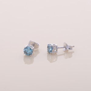 Boucles d'oreilles clous en diamant bleu de 1,06 ct cultivé en laboratoire, or jaune, blanc et rose 14 carats, taille princesse, plaqué rhodium, certifiées IGI, bijoux classiques - Product Image 2