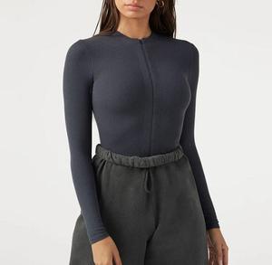 New Custom Premium Quality Compression Shirt Fitted Blank Workout Gym <b>Top</b> Zip Crew Neck <b>Long</b> <b>Sleeve</b> T-Shirt for <b>Women</b> - Product Image 1