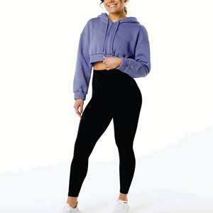 Sudadera recortada de moda para mujer, ropa informal de invierno con cremallera de cuello alto y capucha corta - Product Image 1