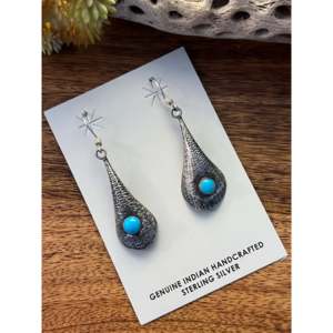 Boucles d'oreilles pendantes Harold Joe vintage plaquées or, turquoise et argent sterling, avec pendentif goutte d'eau et perles, style élégant - Product Image 3