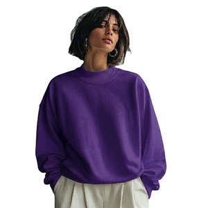 Sweat-shirt polaire oversize à col montant pour femme, couleur unie, respirant, séchage rapide, streetwear, broderie frontale, vente en gros - Product Image 1