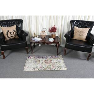 Alfombra de lana turca vintage de 2x3,3 pies, tejido plano de retales de estilo clásico beige y azul con respaldo de látex para decoración para sala de estar - Product Image 3