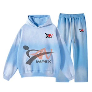 Sudadera con capucha de gran tamaño informal para hombre con logotipo personalizado de alta calidad, conjunto de sudadera de Color sólido con Jogger - Product Image 3