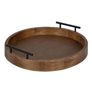 Bandeja de servicio de madera de acacia redonda al por mayor con asas bandeja de servicio única para restaurante hogar Cocina - Product Image 5