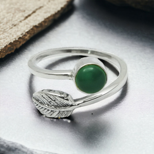 Produit le plus vendu en 2024 pierre précieuse d'onyx vert naturel Bague en forme de feuille en argent sterling 925 pour un usage quotidien Bijoux Boho - Product Image 2