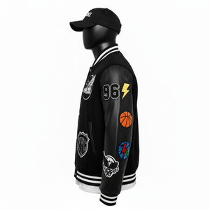 Veste universitaire en laine de haute qualité avec manches en cuir noir avec broderie en chenille Veste universitaire pour hommes avec logo personnalisé - Product Image 5