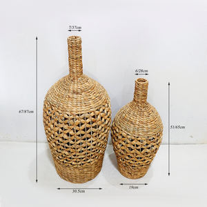 Artex Dong Thap Set of 2 Woven Water <b>Hyacinth</b> Decorative Bottle <b>Vase</b> with Open Weave - Product Image 2