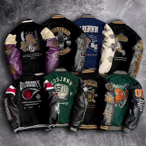 Chaqueta Universitaria Personalizada para Hombre, Talla Grande, Mangas de Cuero Genuino, Parches de Chenilla de Alta Calidad, Bordado de Lana, Estilo Letterman - Product Image 4