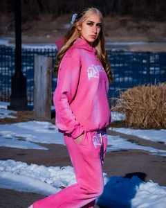 Custom Heavyweight Knitted Hoodie with Oversized <b>Pickling</b> Hip Hop Retro Embroidery Patch Casual Antique Rhinestone Design - Product Image 2