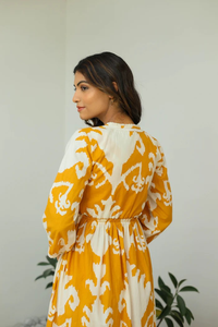 Robe longue en coton imprimé Ikat bohème 2026, manches courtes, col en V, lavable, ethnique, d'été, pour femme, avec détails de boutons sur le devant, naturelle - Product Image 4