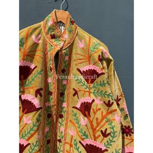 Floral Embroidery Unisex Wholesale <b>Velvet</b> <b>Coat</b> Cotton Lining Knitted Party Wear Jacket <b>Women's</b> Casual Jacket - Product Image 3