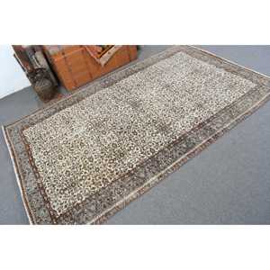 4.9x7.9 ft Vintage Area Rug, <b>Brown</b> Gray Turkish Floral <b>Wool</b> Rug - Product Image 2