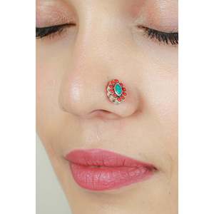 Piercing Nasal de Plata 925 con Coral y Turquesa, Joyería Nazakat para Bodas - Product Image 1