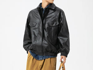 Veste parka en cuir PU pour homme, design personnalisé, style motard, effet vieilli, col montant, imperméable et respirante, à capuche, pour l'hiver - Product Image 5