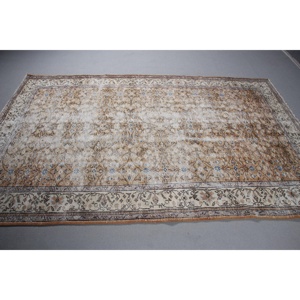 5.7x8.7 ft Rug, Turkish Vintage Rug, <b>Brown</b> Floral <b>Wool</b> Rug - Product Image 3