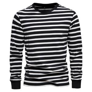 T-shirts pour hommes Simplicity Stripe Print T Shirt For Men Fashion Comfortable Cotton Long Sleeve T-shirt Leisure O-neck Pullover - Product Image 3