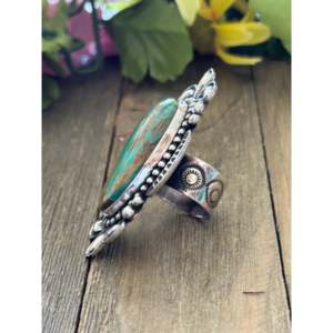 Alex Sanchez Royston Turquoise <b>Sterling</b> <b>Silver</b> <b>Adjustable</b> <b>Ring</b> Rose Gold Plated Bezel Set - Product Image 4