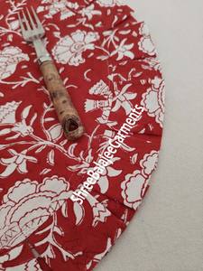 Modern Reversible Floral Hand Block Print 100% Cotton Disposable Place Mats <b>Red</b> Reusable Banquets Home Wedding Events Frills - Product Image 3