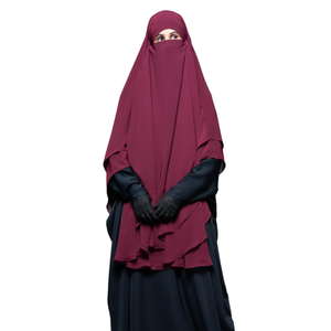 Four Layer Long Khimar <b>for</b> Muslim Women Handmade Modest Islamic Wear Breathable Wool Chiffon Fabric Burgundy Premium Quality - Product Image 1