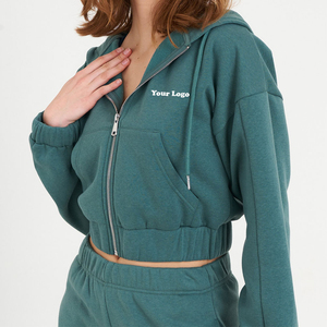 Wholesale Custom Women's Autumn Knitting Lace Button Casual Wear Tracksuit Logo Jogging Suits Sweatpants Full Zip up Hoodie Set - Product Image 4