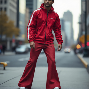 Ensemble pantalon évasé personnalisé pour hommes avec veste coupe-vent à fermeture éclair Ensemble de vêtements de sport légers pour le jogging ou le streetwear - Product Image 6