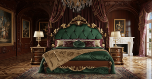 Cama King Size de Lujo Estilo Barroco <span class=keywords><strong>ONLYONE</strong></span>, Tapicería Gris con Mechones, Tallado Dorado, Muebles de Dormitorio Modernos y Clásicos para Casa y Hotel - Product Image 3