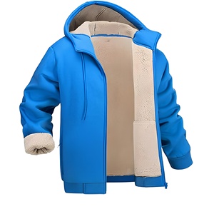 Men's Blue Hooded Windproof <b>Fleece</b> <b>Lined</b> <b>Jacket</b> Regular Fit Winter Casual Outerwear - Product Image 1