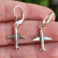 Pendientes Colgantes de Plata de Ley 925 Hechos a Mano con Forma de Avión, Joyería de Moda para Mujer, para Navidad o Aniversario