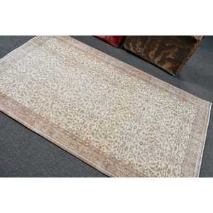 Vintage Accent Rug 3.2x6.8 ft, <b>Brown</b> Plants & trees Turkish <b>Wool</b> Rug - Product Image 4